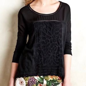 Anthropologie • Meadow Rue Tayrona Slub Knit Mixed Media Lace Top medium
